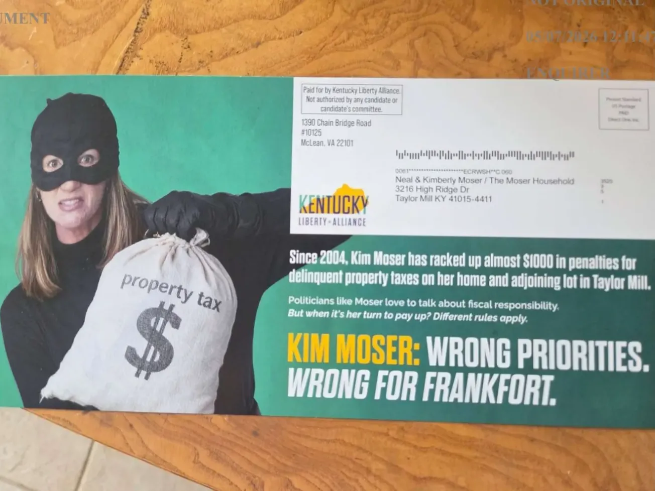 Moser sues over ‘extreme and outrageous’ mailer
